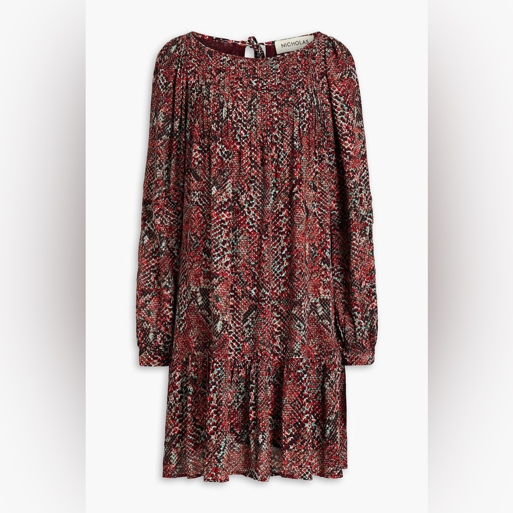 New Nicholas Devan Gathered Snake-Print Crepe Min… - image 3